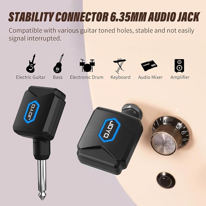 JOYO Wireless Guitar System 5.8GHz Wireless Guitar Transmitter Receiver with Charging Box 4 Signal Channel for Guitarist Bass Electric Instruments (JW-06)