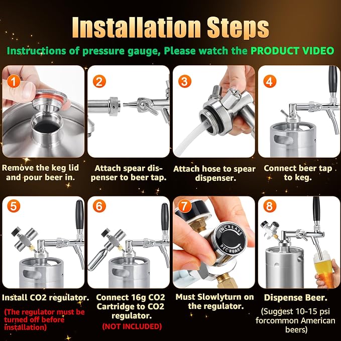 128oz Mini Keg Growler with Adjustable Faucet, Stainless Steel Beer Growler Tap System Upgrade Draft Beer Dispenser System with CO2 Regulator Keep Fresh and Carbonation for Homebrew, Craft
