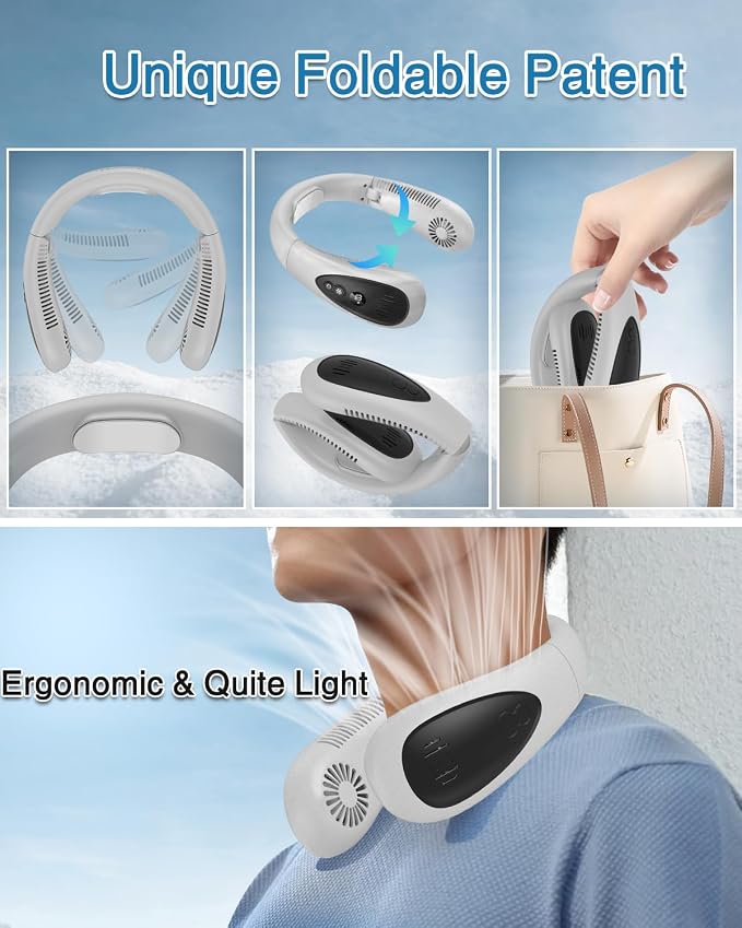 Neck Air Conditioner, Portable Neck Fan with Cooling Plate 360°Cooling Airflow, 5000mah Rechargeable USB Fan Hands Free Bladeless Wearable Foldable Mini Fan for Men Women Home Office Outdoor
