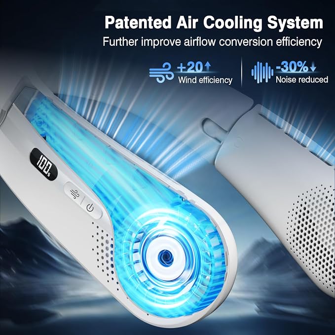 ChillGo Portable Neck Fan - 8400 RPM Enlarged Turbo Airflow - 5200mAh Personal Rechargeable Cooling Wearable Fan - Max 16H, 4 Speeds, Foldable, LED Display - Great Gifts for Men Women - NYC Snowfall