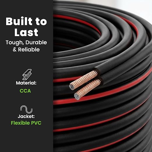 GEARit 14 Gauge Speaker Wire 20 ft,Flexible Speaker Cable with Foot Markers & Polarity Markings,14 Gauge Wire for Car Audio & Home Theater Speakers,Audio Cable for DIY Installations,CCA(Black)