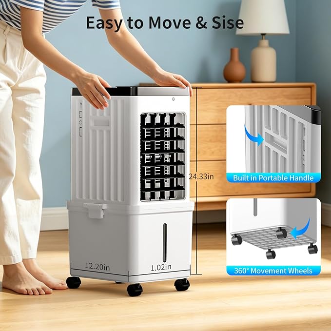 Simersure Portable Air Conditioners, 3-in-1 Portable AC Unit with Removable 2.6 Gal Water Tank, Dehumidifier & Fan, Evaporative Air Cooler Windowless with 3 Wind Speeds for Bedroom Office Garage