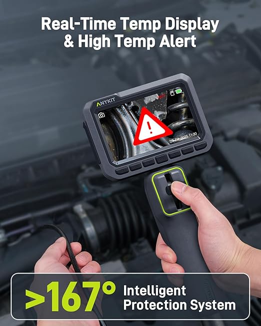 Anykit Articulating Borescope, 210° Two-Way 0.22in Slim Probe Endoscope with High-Brightness LED Lights, 4.3" IPS HD Video Inspection Snake Camera for Automotive Engine Inspect - 4FT