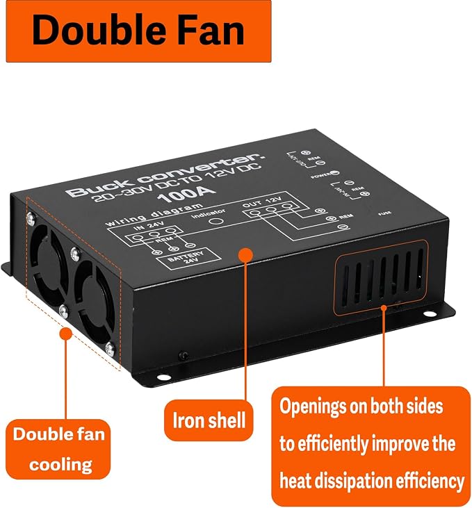 DC 24V to 12V Step Down Voltage Converter, 100A 1200W DC Buck Converter Voltage Regulator for Car, Truck and Vehicle