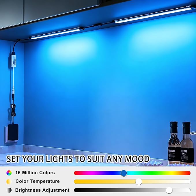 Under Cabinet LED Lighting, Dimmable Under Counter Lights, WiFi Smart Controlled,RGB,12 Inch, Multicolor Linkable Lamps with Remote Control, Compatible with Alexa Google Home (6 Pack)