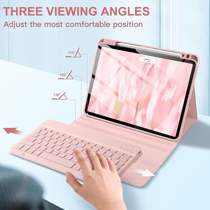 Harvopu Compatible for iPad Air 11-inch/Air 5th 4th Generation Case with Keyboard - Backlit Detachable, Folio Cover with Pencil Holder for iPad Air 11 Inch M4/M3/M2, Air 5/ Air 4 (Floral Pink)