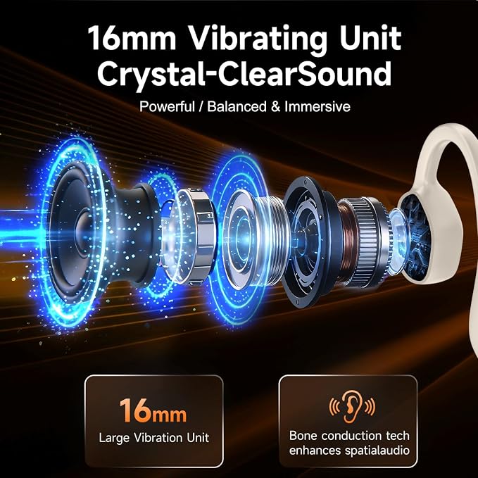 Bone Conduction Headphones, Open Ear Bluetooth 6.1 Sports Headset with Mic, IPX7 Waterproof Running Headphones with 10H Playtime, Lightweight Comfortable Earphones for Workout, Gym, Orange