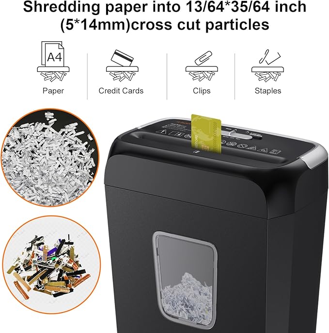 Bonsaii Paper Shredder for Home Use, 3.4 Gal Wastebasket, 6 Sheet Crosscut Paper Credit Cards, Staples, and Clips Shredder for Home Office Use, Portable Handle Design (C237-B New Version)