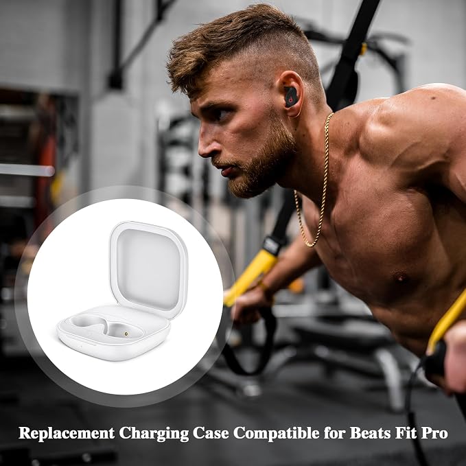 Wireless Charging Case Compatible for Beats Fit Pro, Portable Charger Case Replacement with Bluetooth Pairing Sync Button, 700mAh Built-in Battery (Not Included Earbuds) (White)