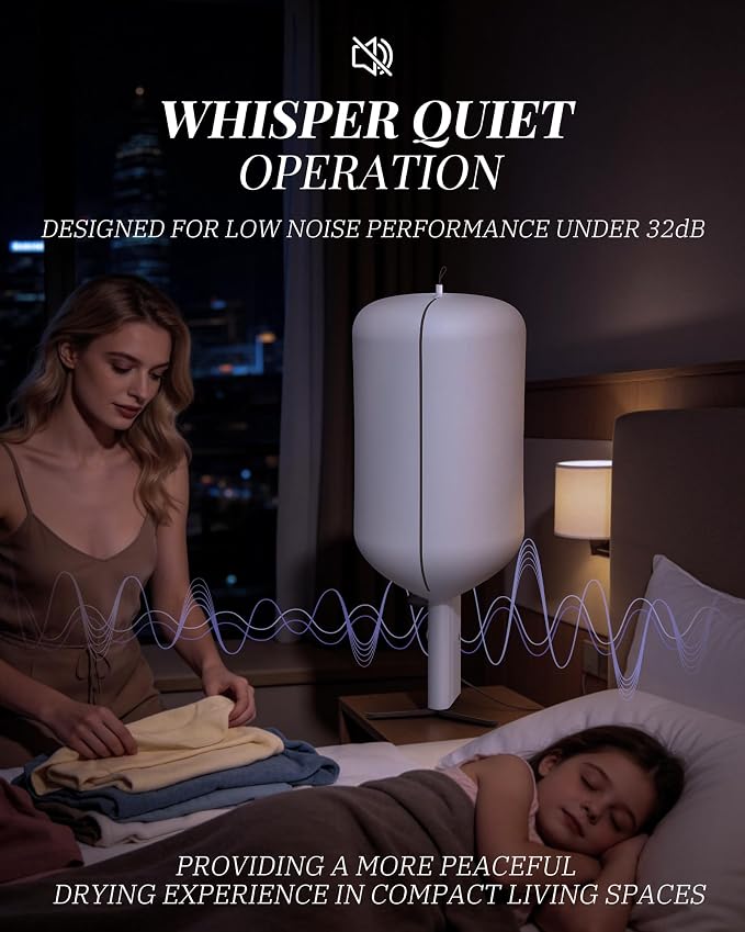 Zylo Portable Clothes Dryer, UV Light, 3/6/9H Mode | Fragrance Discs, High-Efficiency, Suitable for Baby Clothes, RV Travel Laundry Apartments