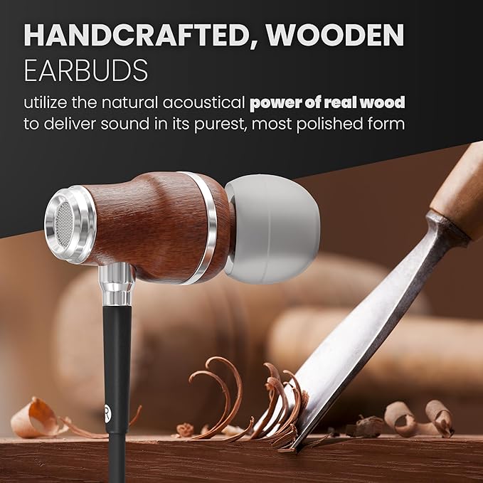 Symphonized iPhone Earphones Wired Deep Bass Sound, 3D Sound, Microphone Volume Control, Noise Isolation, Bubinga Wooden with Lightning (Apple MFI Certified), iPhone SE to 14 Earbuds