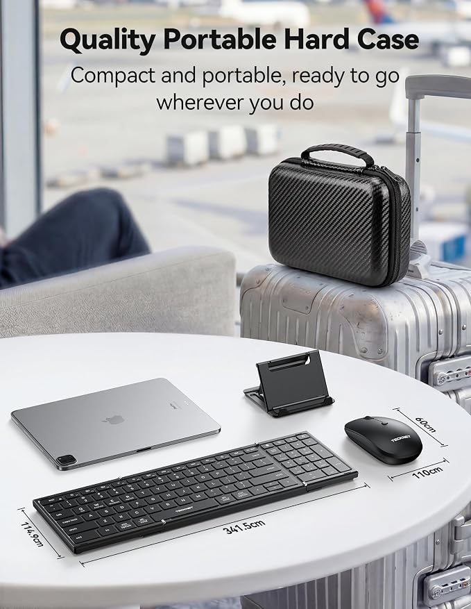 TECKNET Foldable Bluetooth Keyboard and Mouse Combo, Wireless Keyboard Mouse, Rechargeable 2.4G & Dual Bluetooth Travel Keyboard Mouse Set for Business Travel, Compatible with Windows/Mac/iOS/Android
