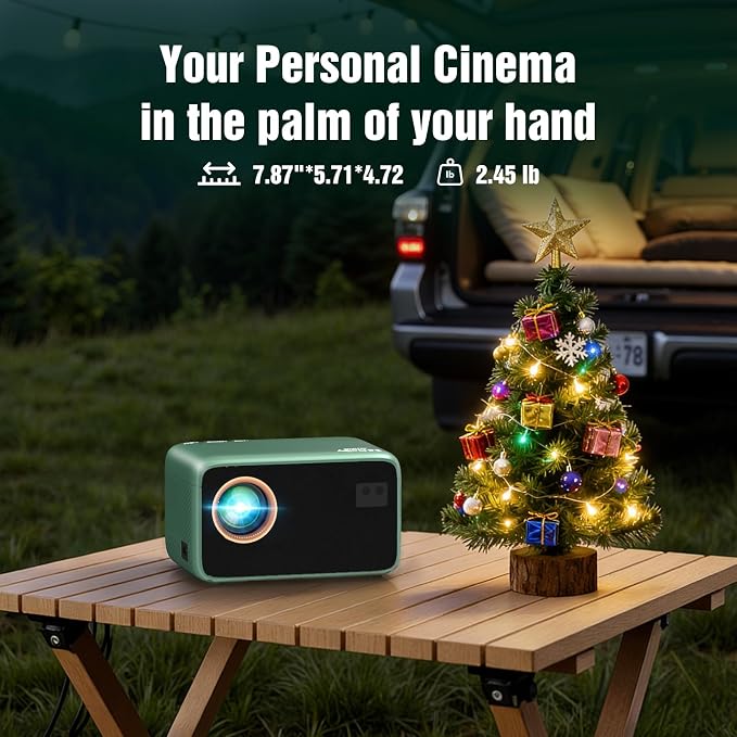 TMY 4K Projector with WiFi Bluetooth, Compatible with Netflix/Prime Video/YouTube, Outdoor Portable Home Theater Movie Projector, Smart Projector for Indoor Outdoor Movies, Gaming and Camping (Green)