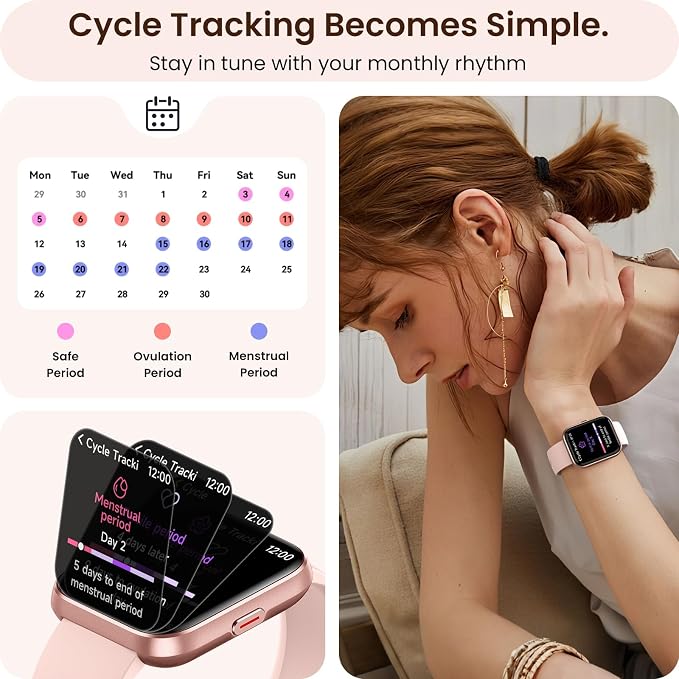 Smart Watches for Women, Womens Smart Watch for iPhone & Android & Samsung, Smartwatch with Call & Alexa, Sleep,Heart Rate,Pressure,SpO2 Monitor & Cycle Tracking, 100+ Sports Modes Fitness Watch-Pink