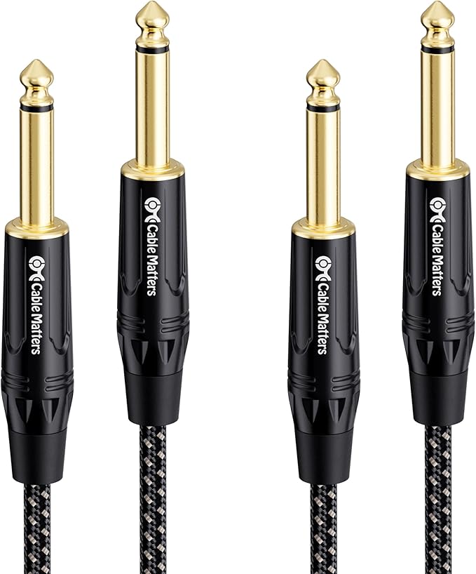 Cable Matters 2-Pack Braided 1/4 Inch TS to TS Electric Guitar Cable - 15ft, Guitar Cord/GuitarAmp Cord/Instrument Cable for ElectricGuitar, Mandolin, Bass AMP, Keyboard, Mixer, Equalizer