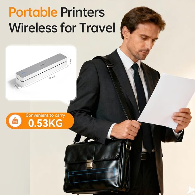 PRT Portable Printer Wireless for Travel, Support 8.5x11 US Letter&A4 Thermal Paper, Bluetooth Thermal Printer, Compatible with Android and iOS Phone & Laptop, Inkless Printer, White