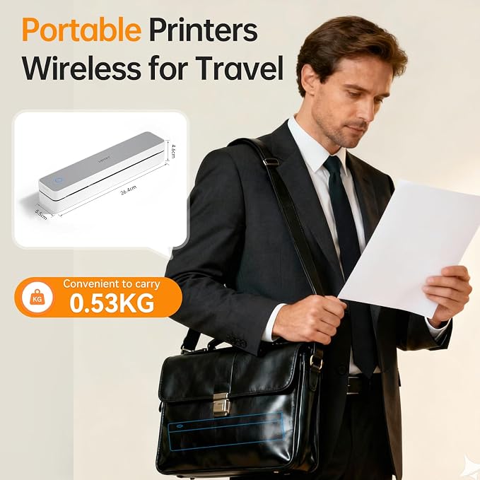 PRT Inkless Portable Printer for Travel, Wireless Thermal Printer for School/Office/Home Use, Supports 8.5 x 11 Inch Thermal Paper, Includes Carry Case and 200 Sheets Thermal Paper