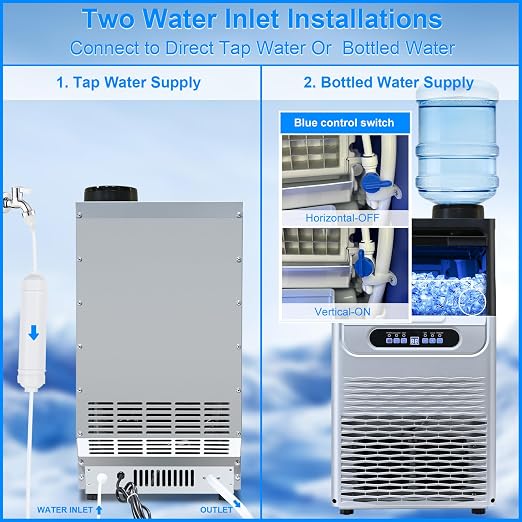 Amzgachfktch Commercial Ice Maker, 100lbs/24H Ice Maker Machine, 2 Water Inlet Modes, Ice Machine with 22lbs Storage, Auto Self-Cleaning, Under Counter/Freestanding Ice Maker for Home/Office/Shop/Bar