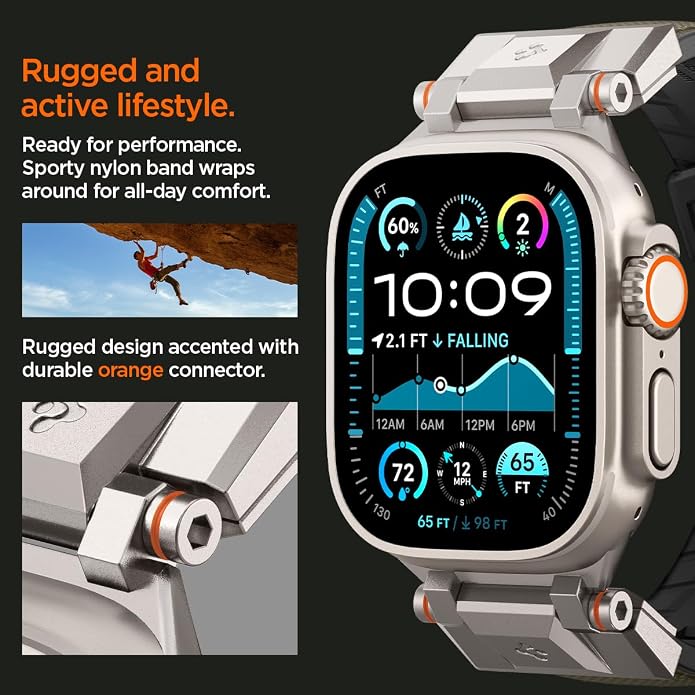 Spigen DuraPro Armor Durable Metal Connector Strap Designed for Apple Watch Band Compatible with Ultra 2/1 49mm, Series 10 46mm, 9/8/7 45mm, SE2/SE/6/5/4 44mm, 3/2/1 42mm