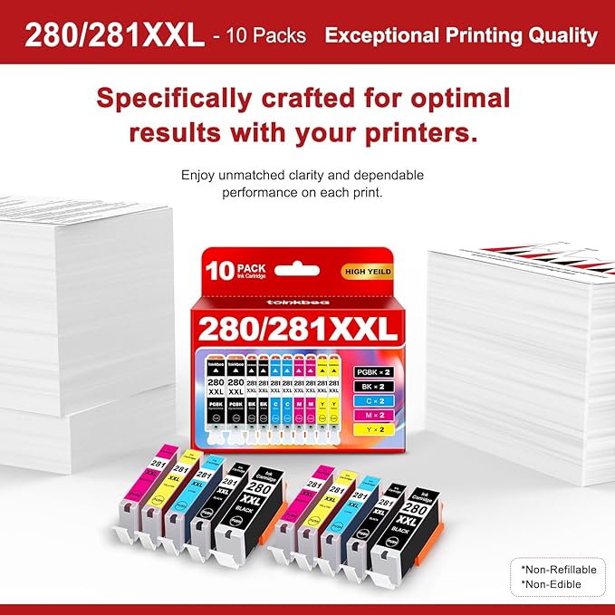 280 281 TR8620a Ink Cartridges High Yield Replacement for Canon PGI-280XXL CLI-281XXL 280XXL 280 281 XXL for Color Printer Pixma TR8600 TR8622a TR8620 TR8520 TS9120 TS9521c TS6120 TS8220 ink 10-Pack