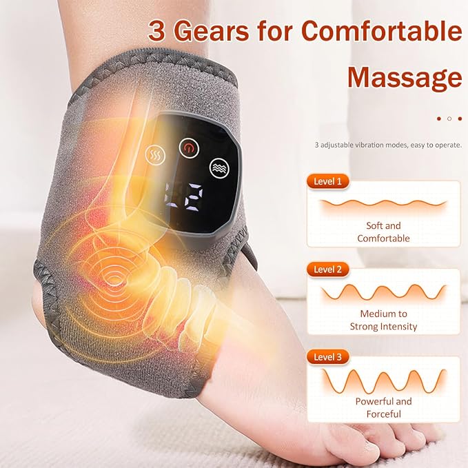 New Triple Method Massager, Electric Foot and Ankle Massager Heated Wrap with 3 Vibration Modes & 4 Heat Levels, Smart Timer, Cordless Portable Design for Home, Travel Use (black-2pack)