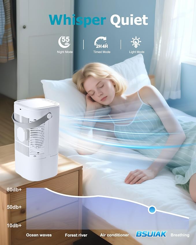 Portable Air Conditioners AC Unit: 3-Speed Mini Air Conditioner, 3-in-1 Personal Cooling Fan, Small Air Cooler with 1000ml Water Tank, 2H/4H Timer, USB Powered for Bedroom Office Desk