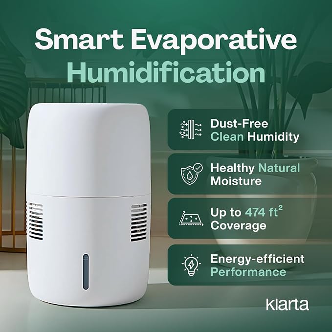 Smart Evaporative Humidifier for Bedroom with App Control & 3L Tank – Mist-Free, No White Dust – Quiet Operation for Better Sleep – Beige Humidifier Klarta Humea