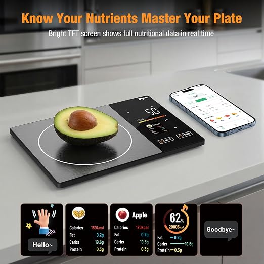 Diyife Smart Food Scale with Nutritional Calculator, Free App for 24 Nutrients Tracking, Calorie, Fat, Carb, Protein, 50 Foods Preload, Digital Food Kitchen Scale for Meal Prep Healthy Diet, 11lb/5kg