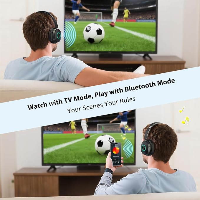 Wireless Headphones for TV Watching, TV Headphones Wireless for Seniors with 3 Audio Modes, Headphone for TV with Transmitter Charging Base, No Delay Over Ear Headset, Gifts for Parents/Elderly