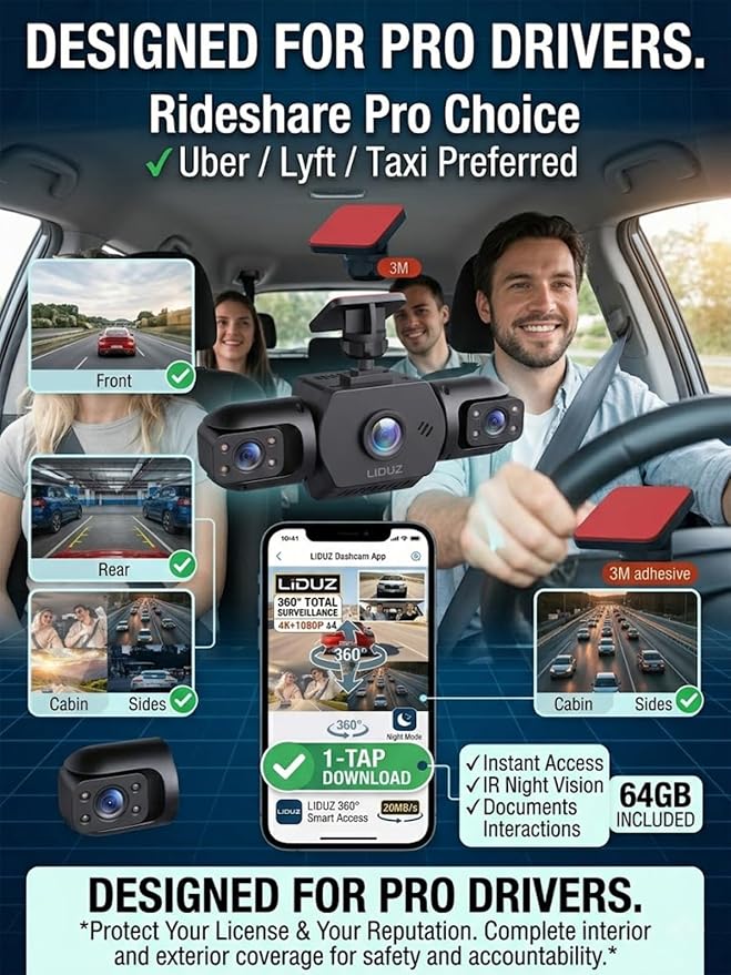 Wireless Dash Cam Front and Rear No Wires, 4K 4-Channel Full View Car Dashcam System, 360 Degree Driving Recorder with Night Vision, Parking Monitor, G-Sensor, Motion Detection