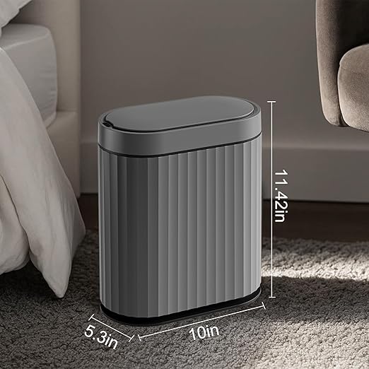 ELPHECO Bathroom Motion Sensor Trash can, 2 Gallon Automatic Garbage Can, Slim Plastic Smart Trash Can with Lid, Commercial Intelligent Trash Bin for Bedroom, Bathroom, Office, Cement Grey Black