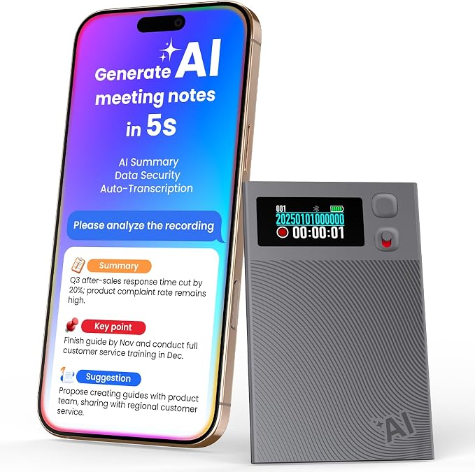 AI Voice Recorder, NEWYES Ailog Smart Digital Audio Recorder Meeting Card (Deep Gray)