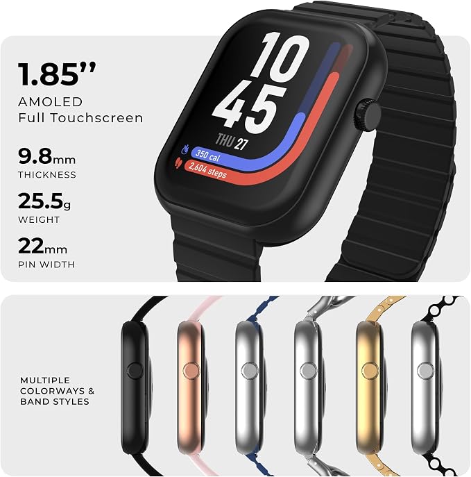 iTouch AIR 5 Smartwatch, 1.85" AMOLED Display, Bluetooth Calling, 100+ Sports Modes, Heart Rate, SpO2, Sleep & Stress Tracking, Water Resistant, 7-Day Battery Life, for Android & iPhone