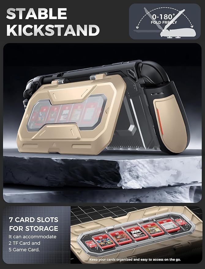 Mumba Dockable for Nintendo Switch 2 Case with Flip Stand, [Titan] Ergonomic Switch 2 Grip Protective Cover Holds 5 Game Cards & 2 TF Cards TPU Accessories and Quick-Release Joy-Con Design (Desert)