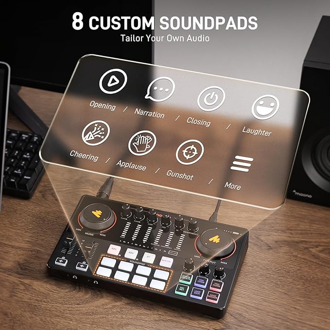 MAONO Podcast Equipment Bundle for 2: Audio Interface Mixer with 2 XLR Dynamic Mic Noise Reduction Podcast Streaming MaonoCaster E2 Gen2C