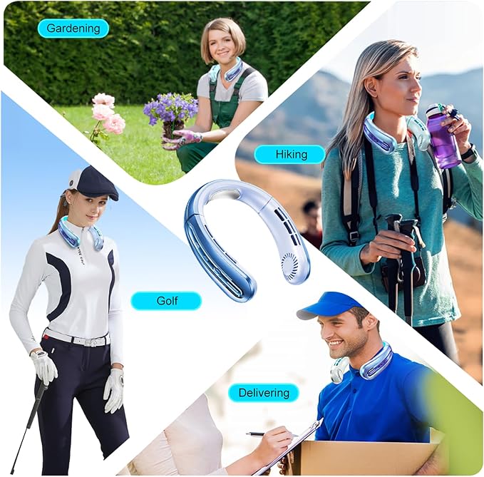 Portable Neck Fans that Blow Cold Air, Rechargeable Personal Small Wearable Cooler With 3-Speed, LED Display, 5000mAh, Type-C Port, Gift For Women, Dad, Birthday, Father, Travel, Outdoor, Grey Blue