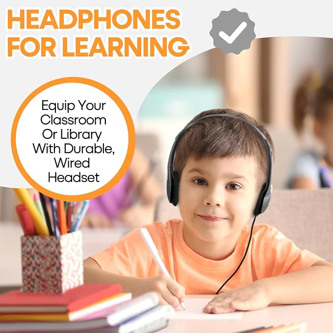 12 Pack Kids Headphones Bulk for Classroom School Students, Durable Wholesale Class Set Headphones for Kids Children Toddler Teen Boys Girls (HY857,12 Black)