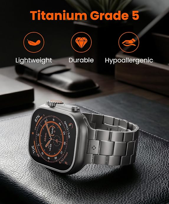 Titanium Watch Band for Apple Watch Ultra 3/2/1 49mm & Series 11/10 46mm, Grade 5 Titanium Apple Watch Band with Anti-Scratch DLC Coating, 22mm Premium Business Metal Strap for Men - CRNS03