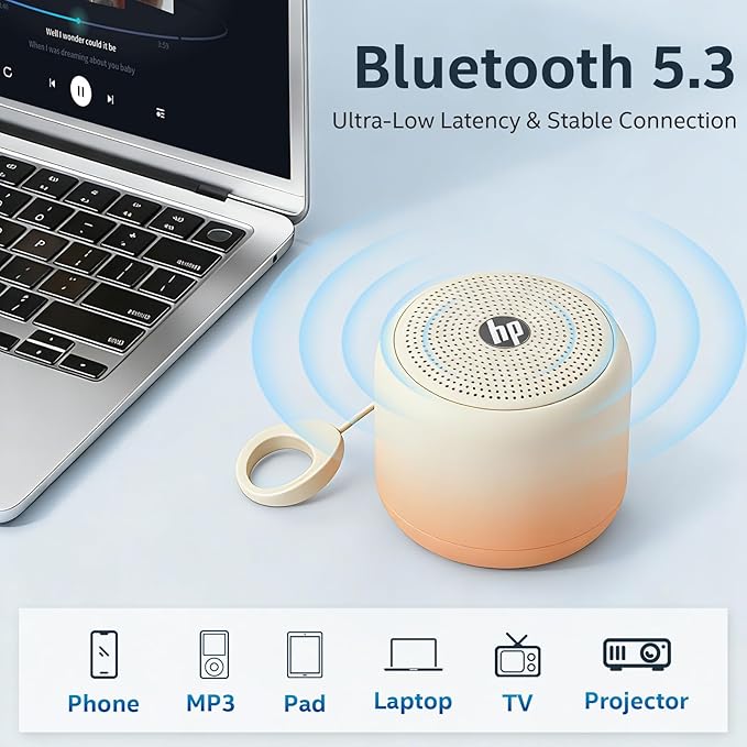 HP Portable Bluetooth Speaker, Wireless Mini Speaker with HiFi Stereo Sound, IPX7 Waterproof, 15H Playtime, TWS Pairing for Outdoor, Travel, Home, PC, Laptop, Gifts for Men Women (Gradient Latte)