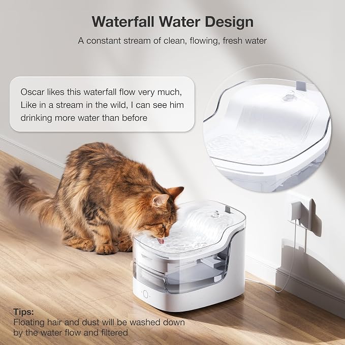 PETGUGU Cat Water Fountain with App Monitoring, Ultra-Quiet Automatic Pet Water Dispenser, Wireless Pump, 8-Layer Filtration BPA-Free, WiFi Cat Drinking Fountain for Cats and Dogs (2.4G Only)