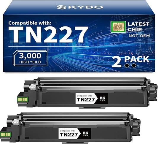 Compatible TN-227BK Toner Cartridge Replacement for Brother TN-227 Black Toner High Yield TN223 for MFC-L3770CDW HL-L3270CDW HL-L3290CDW MFC-L3710CW HL-L3210CW (2 Black)