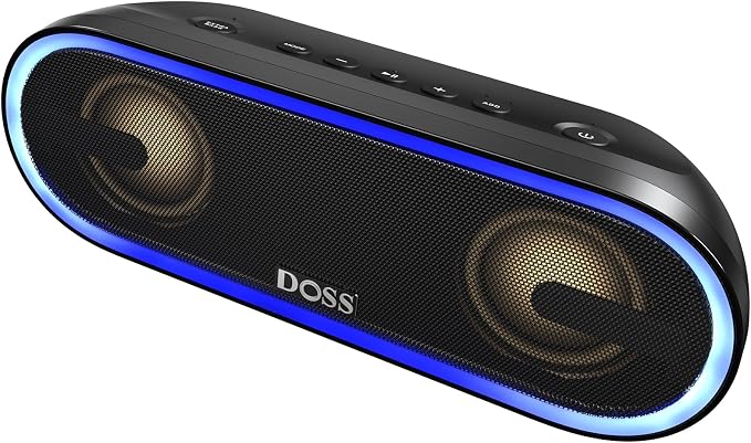 DOSS SoundBox Pro+ P300 Bluetooth Speaker, 40W Stereo Sound, Extra Bass,20H Playtime, Wireless Stereo Pairing, Beat-Driven Lights for Party, IPX6 Waterproof for Garden, Camping, Beach, Outdoor-Black