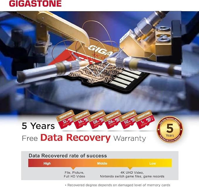 [5-Yrs Free Data Recovery] Gigastone 1TB Micro SD Card, 4K Camera Pro, R/W up to 150/130MB/s, for GoPro, DJI, Drone, 4K UHD Video Recording, MicroSDXC UHS-I U3 A2 V30, with Adapter & USB-C Card Reader