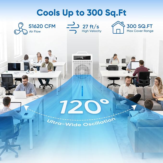 Portable Air Conditioners Fan, Windowless Evaporative Air Cooler 2 Modes & 6 Speeds, 12H Timer for Smart Auto-off, 3-Gals Tank for 20H Cooling,16FT Remote,No Hose Needed,38db Swamp Cooler