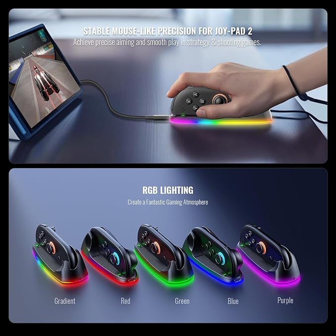 RGB Gaming Controller Mouse Controller with Charging for Switch 2 Joycon Grip, Magnetic Mouse Game Stand Holder with Hand Strap Compatible with Nintendo Switch 2 (2025), Mice for Pokopia Game