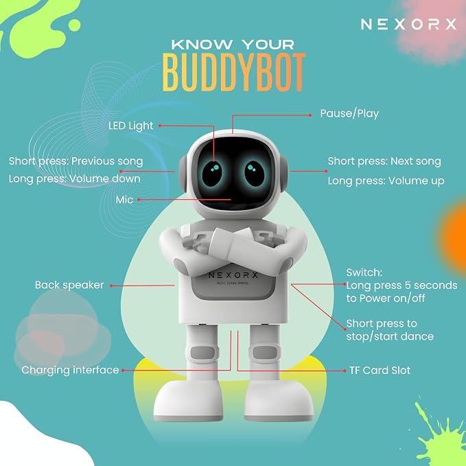 Dancing Robot Speaker Toys for Kids & Adults, Portable Bluetooth Speaker with LED Lights, Intimate Companion, Programmable Interactive Robot Toys with iOS & Android APP Remote