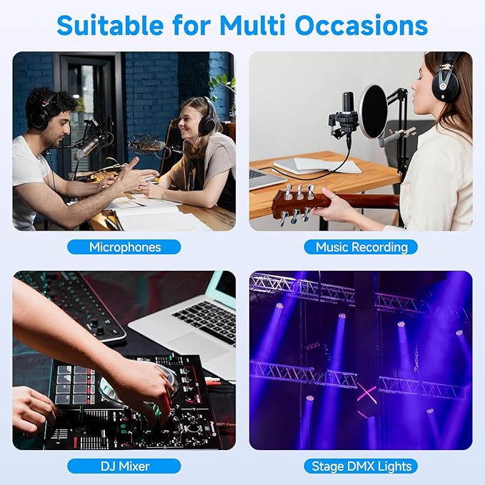Caiord XLR Microphone Cables, 2 Pack 15 Feet Oxygen-Free Copper 3-Pin Male to Female Microphone Cable for Speaker, PA System, Podcast Audio Mixer, Studio Monitors, Audio Recording and More