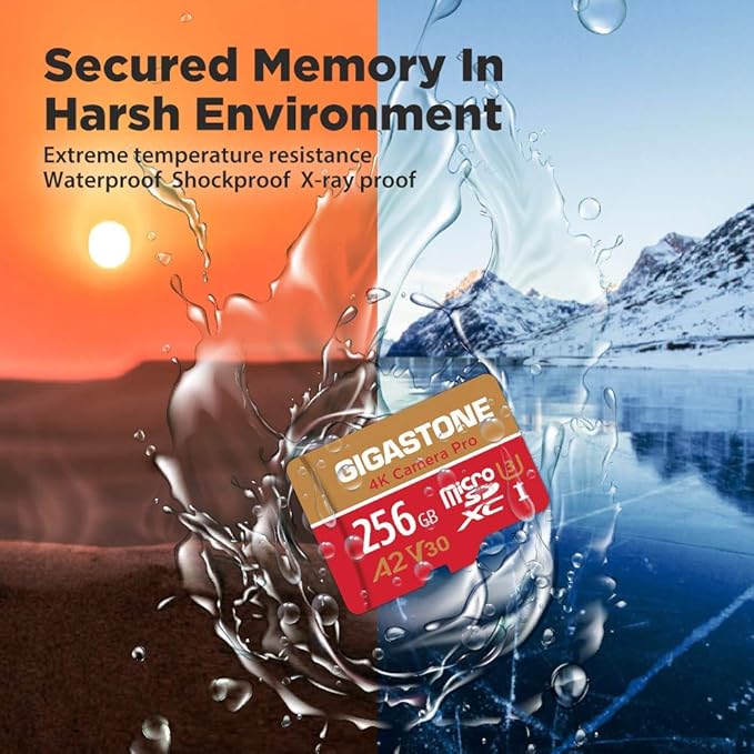 【5-Years Data Recovery】 GIGASTONE 256GB Micro SD Card, 4K Camera Pro, A2 V30 for Smartphone, Gopro, Action Cams, 4K UHD Video, Nintendo-Switch Compatible, Up to 100MB/s, UHS-I U3 C10 with Adapter