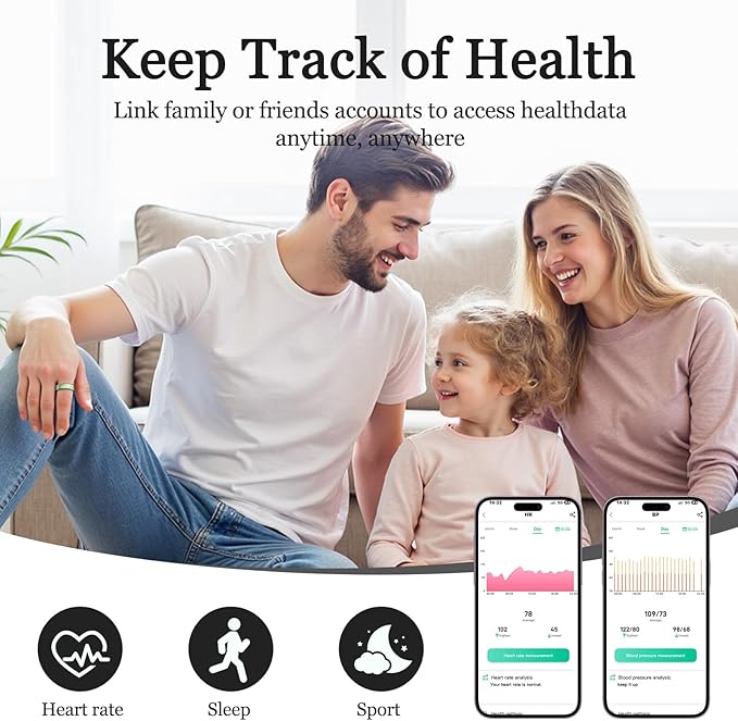 Smart Ring for Women Men, Health Tracker with Heart Rate/Blood Oxygen/Blood Pressure/Sleep Monitoring/Step Counting, IP68 Waterproof Fitness Ring, No App Fees for iPhone & Android (Green, 8#)