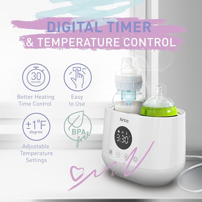 Double Bottle Warmer and Sterilizer, Baby Bottle Warmer for Breastmilk and Formula, Fast Heating with Adjustable Timer, Keep Warm Mode